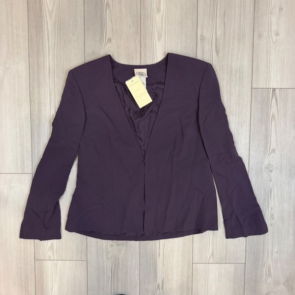 NWT Laura Ashley Silk Blend Blazer Aniseed Purple Collarless Jacket Size 12